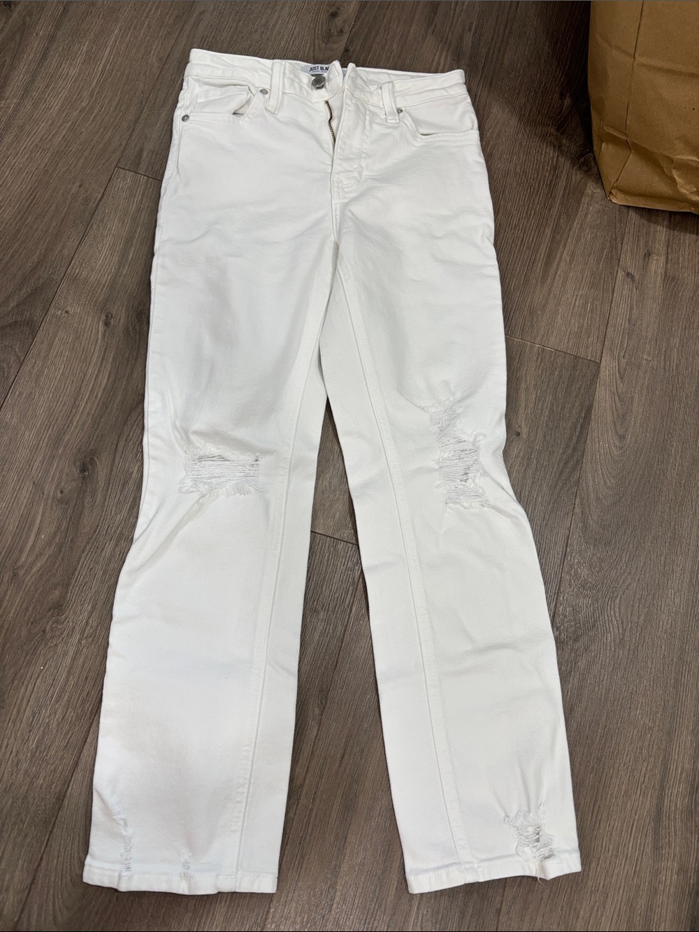 Just Black White Straight-Leg Distressed Women's Jeans